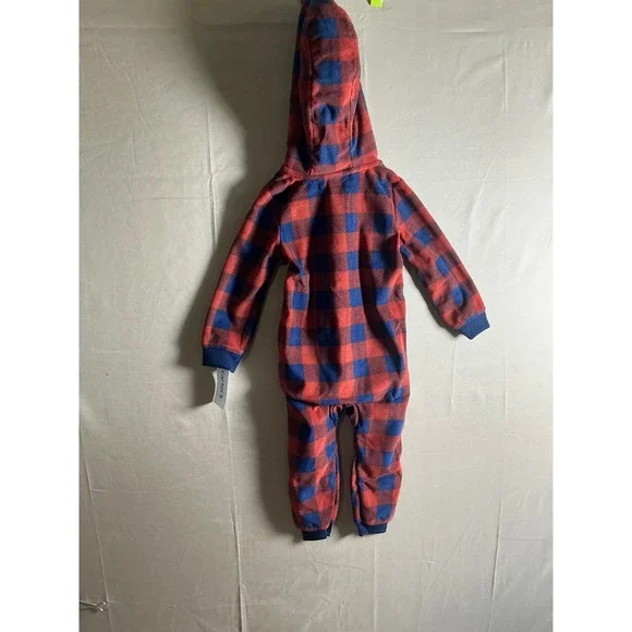 Carters Baby Boys Red Blue Buffalo Plaid Fleece Hooded Jumpsuit 24M 1M720010 - Picture 5 of 8